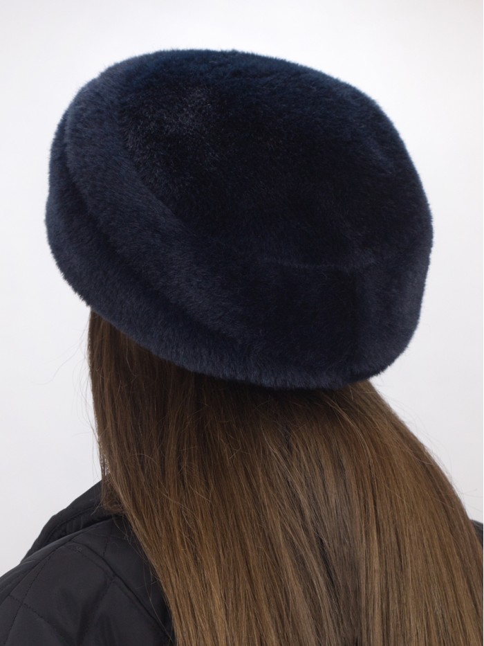 Объемный утепленный берет цвет темно-синий Д-824