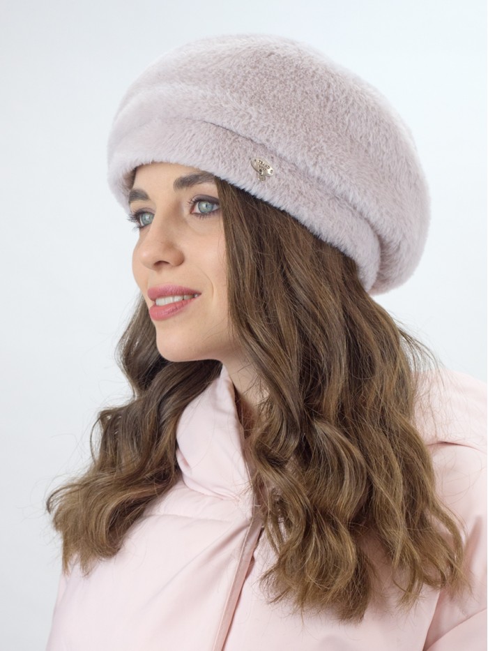 Объемный утепленный берет цвет жемчужный Д-824