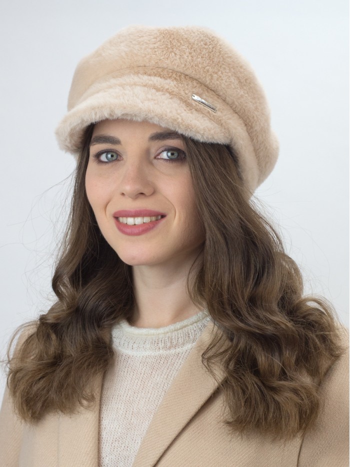 Фуражка из эко меха цвет кремовый Д-835Ф