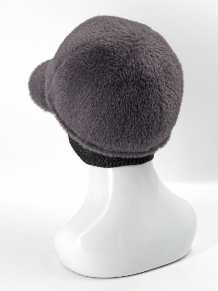 Женственная бейсболка из эко-меха графитового цвета Д-839УФ