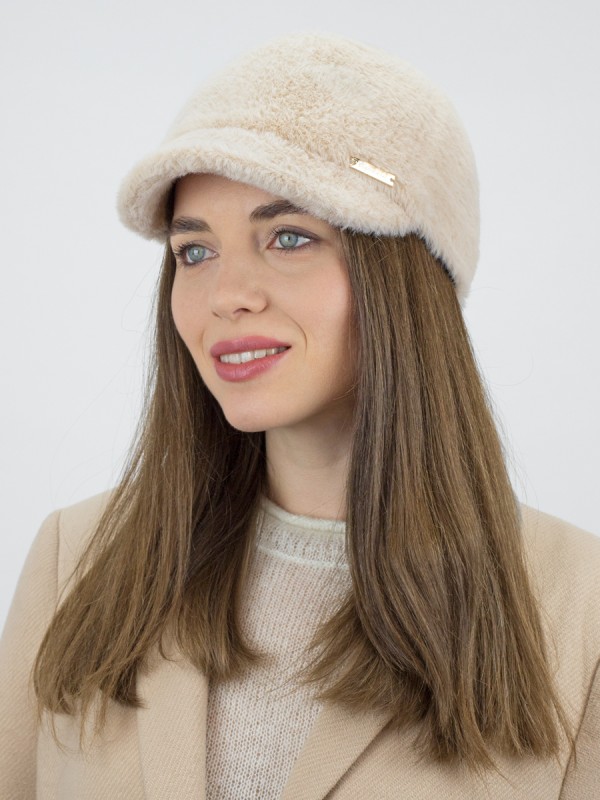 Женская утепленная бейсболка с ушками и флисовой подкладкой кремовый Д-839УФ