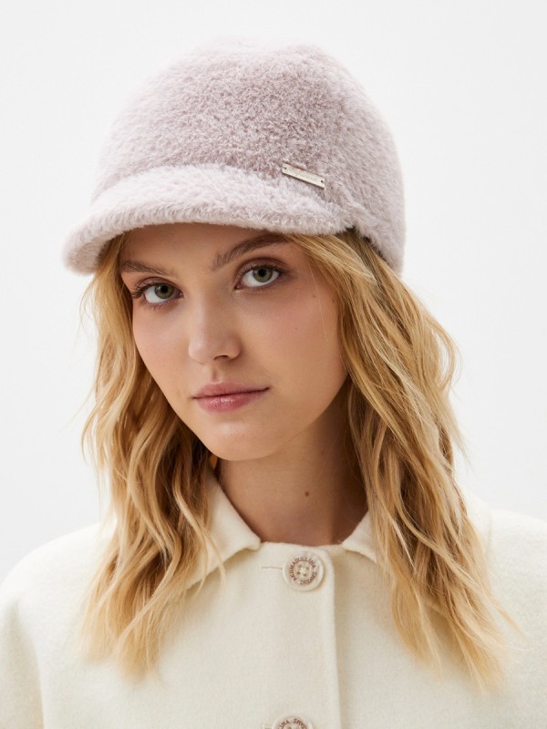 Женственная бейсболка из эко-меха жемчужного цвета Д-839УФ