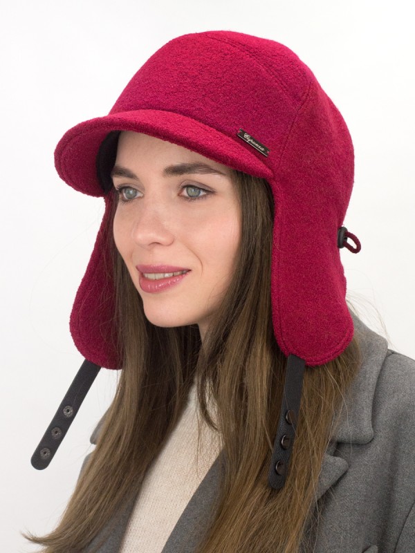 Демисезонная бейсболка с длинными ушками цвета клюква Д-840/1Л