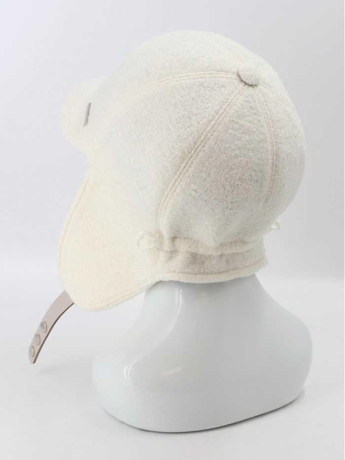 Демисезонная бейсболка с длинными ушками молочного цвета Д-840/1Л