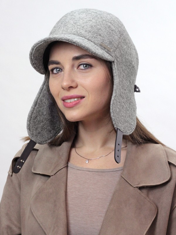 Демисезонная бейсболка с длинными ушками цвет серый меланж Д-840/1Л