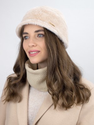 Комплект со снудом из эко-меха цвет кремовый Д-848/1К