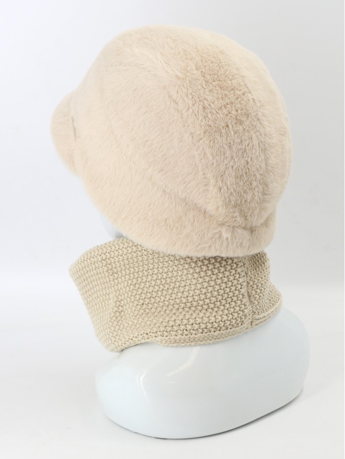 Комплект со снудом из эко-меха цвет кремовый Д-848/1К