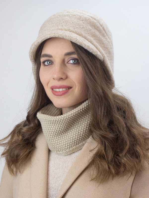 Комплект со снудом из искусственного меха цвет кремовый Д-848К