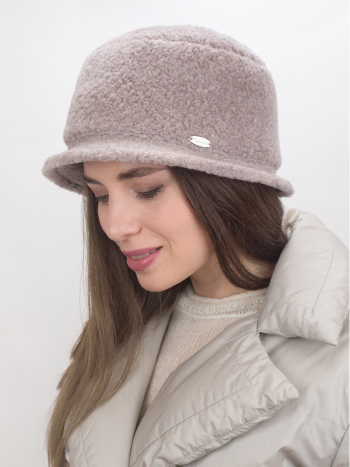 Шляпка с маленькими полями из эко-меха цвет кофейный Д-851/1