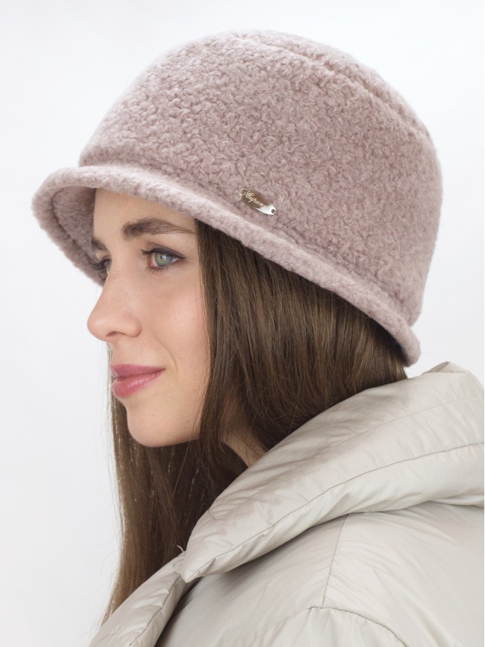 Шляпка с маленькими полями из эко-меха цвет кофейный Д-851/1