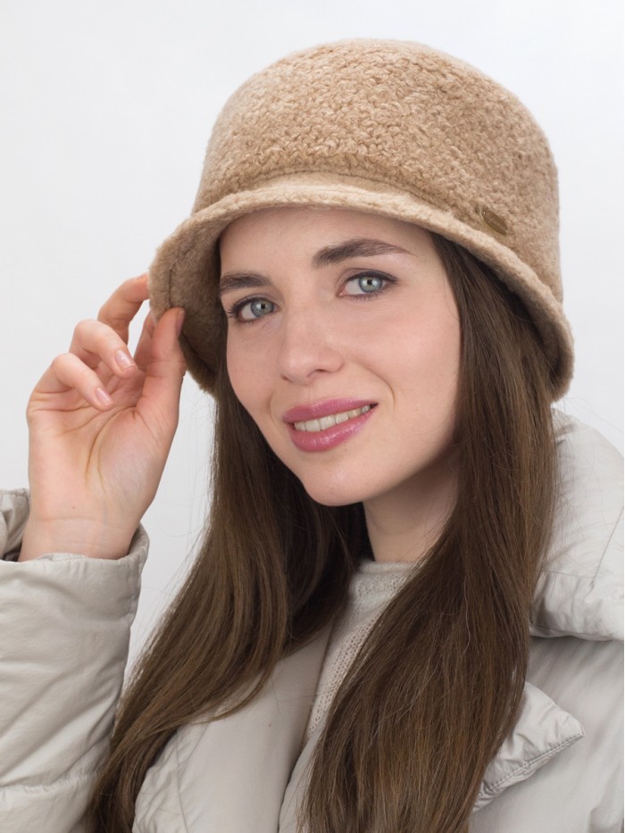 Шляпка с маленькими полями из эко-меха цвет светло-бежевый Д-851/1