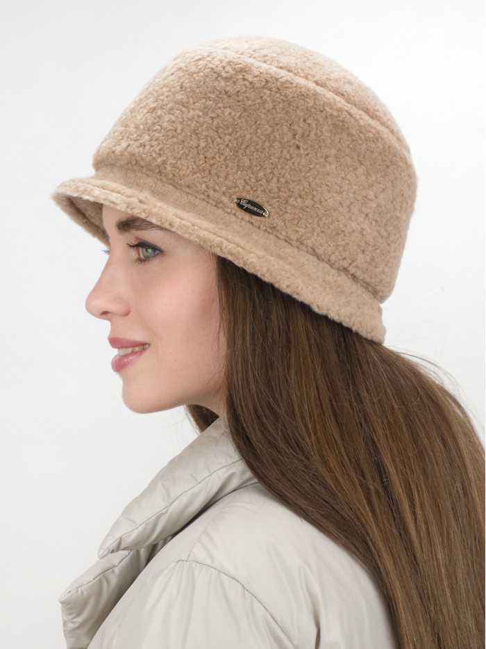 Шляпка с маленькими полями из эко-меха цвет светло-бежевый Д-851/1