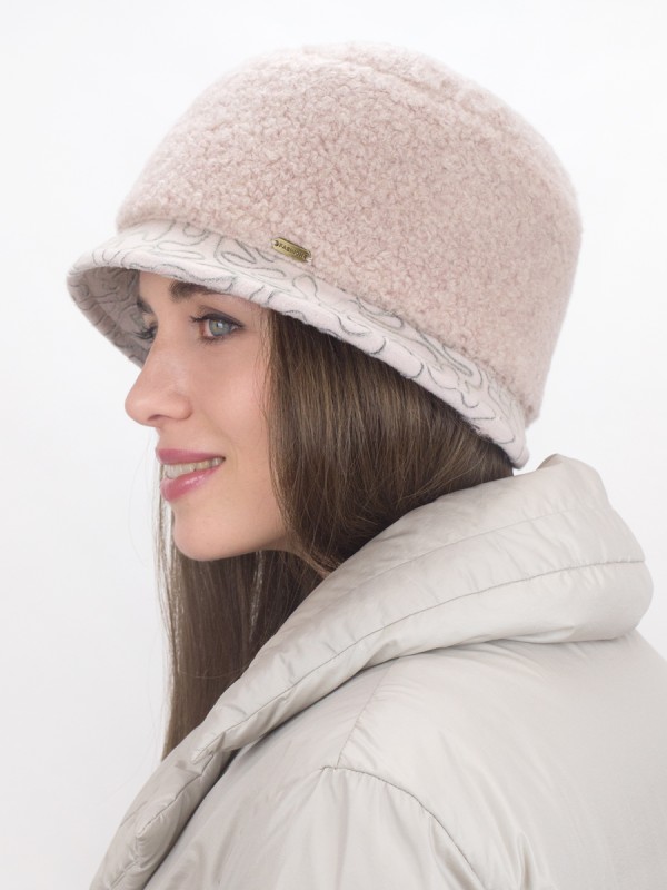 Комбинированная шляпка с маленькими полями из эко-меха цвет кофе с молоком Д-851/2