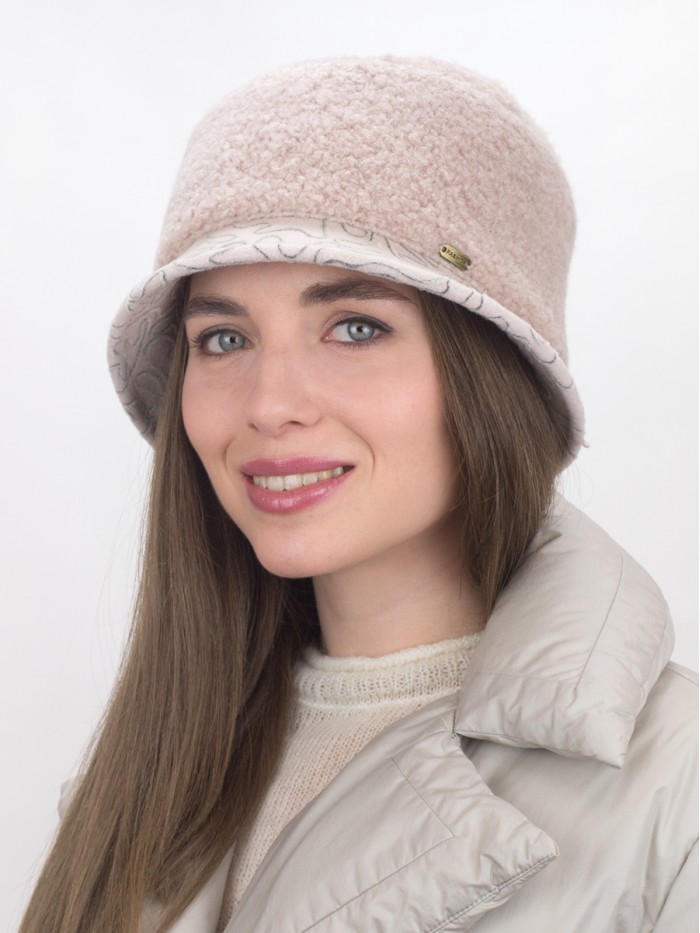 Комбинированная шляпка с маленькими полями из эко-меха цвет кофе с молоком Д-851/2