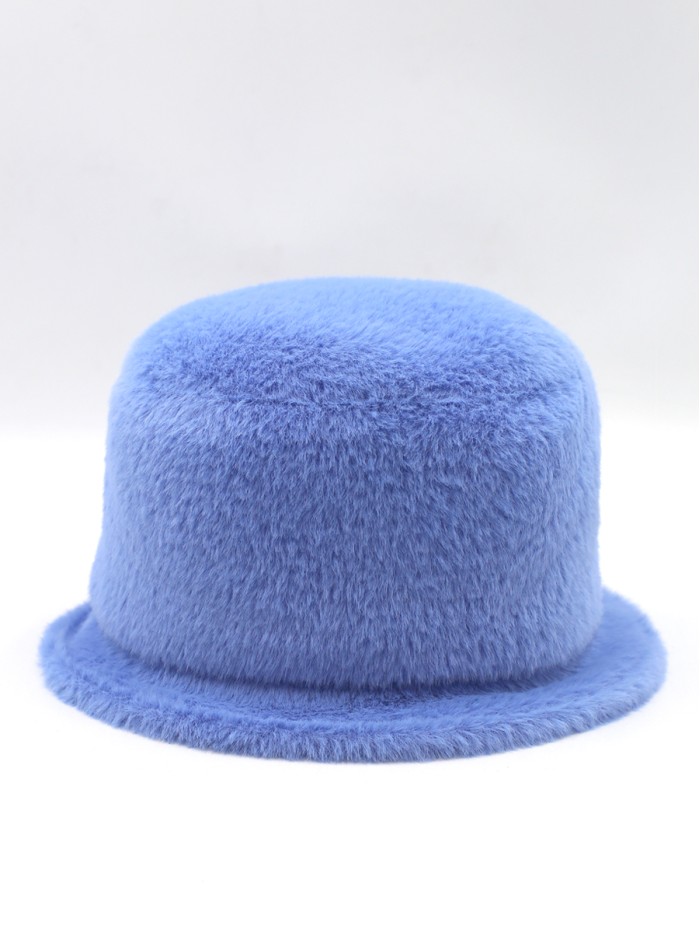 Шляпка с маленькими полями из эко-меха цвет голубой Д-851