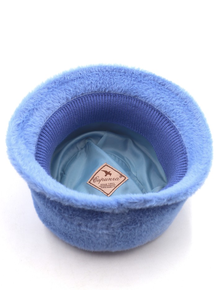 Шляпка с маленькими полями из эко-меха цвет голубой Д-851