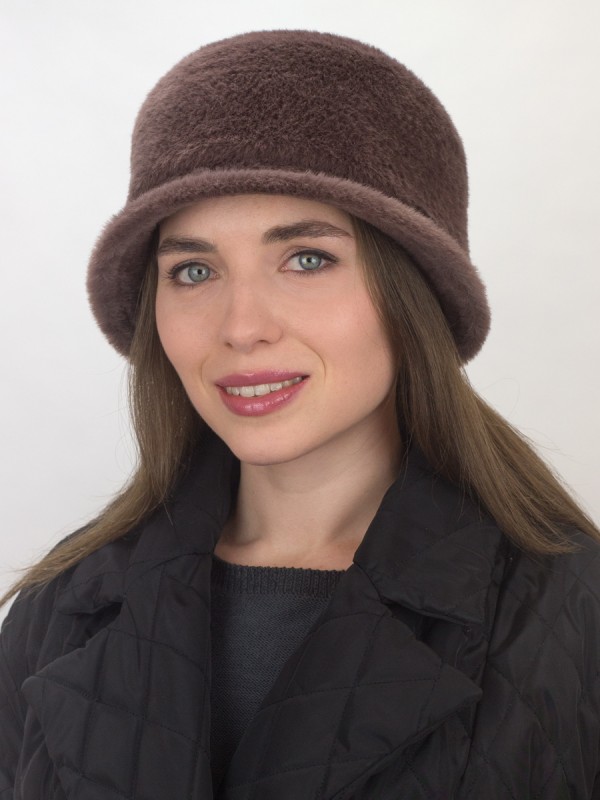 Шляпка с маленькими полями из эко-меха цвет коричневый Д-851