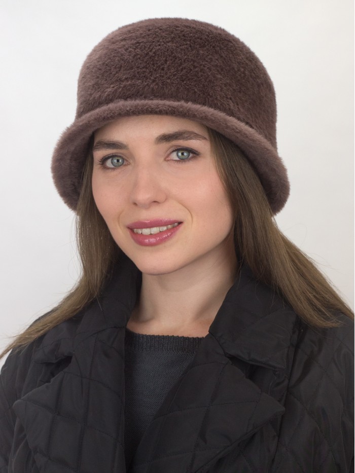 Шляпка с маленькими полями из эко-меха цвет коричневый Д-851