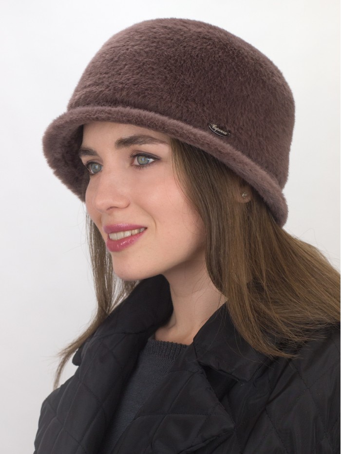 Шляпка с маленькими полями из эко-меха цвет коричневый Д-851