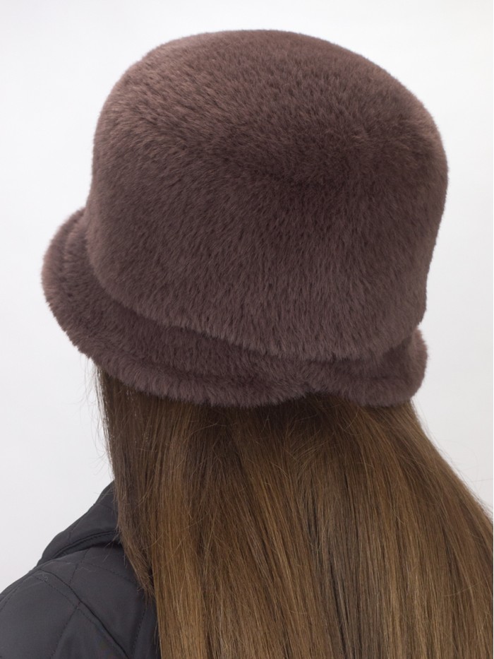Шляпка с маленькими полями из эко-меха цвет коричневый Д-851