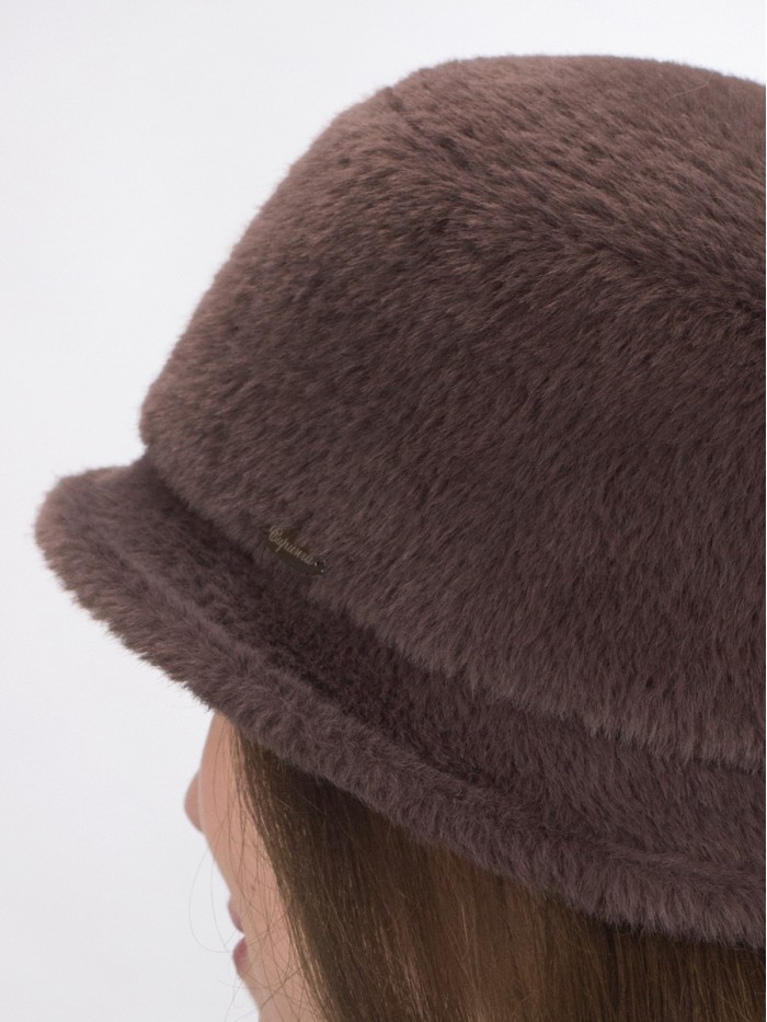 Шляпка с маленькими полями из эко-меха цвет коричневый Д-851