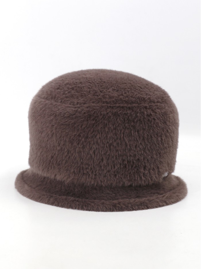 Шляпка с маленькими полями из эко-меха цвет коричневый Д-851