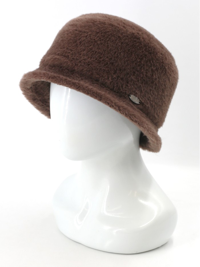 Шляпка с маленькими полями из эко-меха цвет коричневый Д-851
