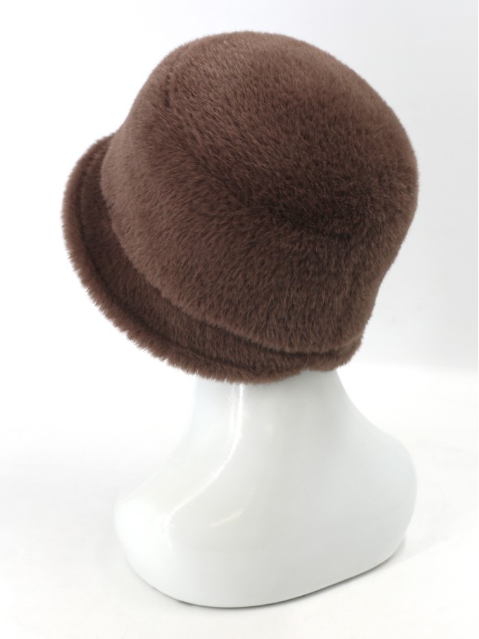 Шляпка с маленькими полями из эко-меха цвет коричневый Д-851