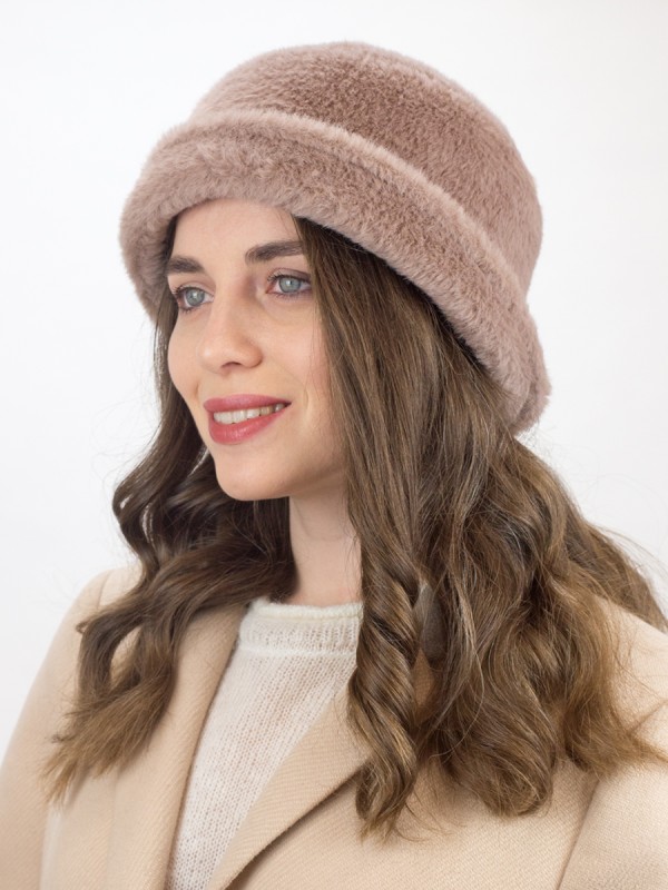 Шляпка из эко-меха цвет коричневый Д-853