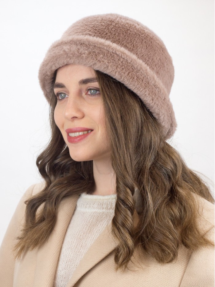 Шляпка из эко-меха цвет коричневый Д-853