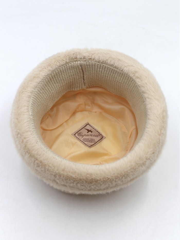 Шляпка из эко-меха цвет кремовый Д-853