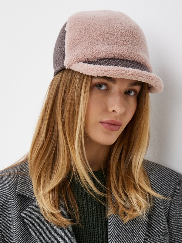 Комбинированная бейсболка цвет розовый-коричневый-черный-розово-серый Д-939