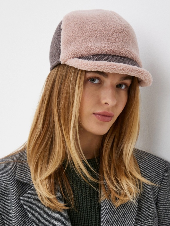 Комбинированная бейсболка цвет розовый-коричневый-черный-розово-серый Д-939