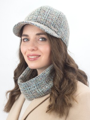 Комплект бейсболка со снудом цвет бирюзовый-бежевый ДК-11Ш Комплект бейсболка со снудом цвет бирюзовый-бежевый ДК-11Ш
