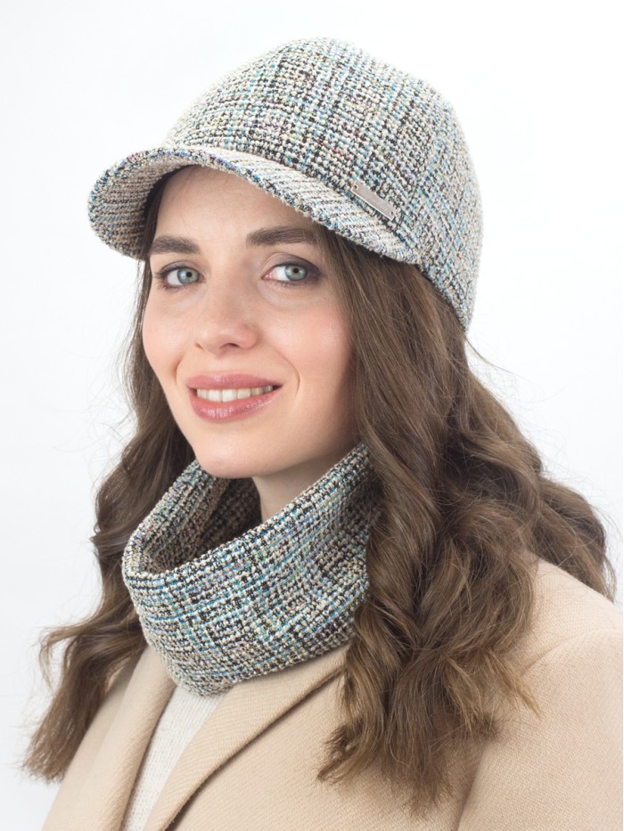 Комплект бейсболка со снудом цвет бирюзовый-бежевый ДК-11Ш