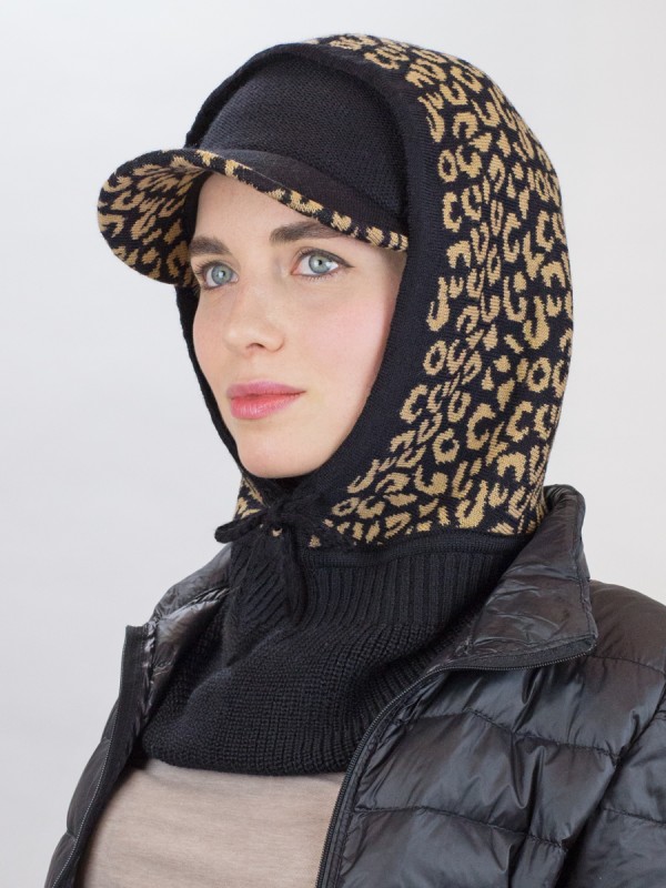 Комплект аксессуаров бейсболка и капор для стильных женщин цвет черный-бежевый ДК-539/4А Комплект аксессуаров бейсболка и капор для стильных женщин цвет черный-бежевый ДК-539/4А