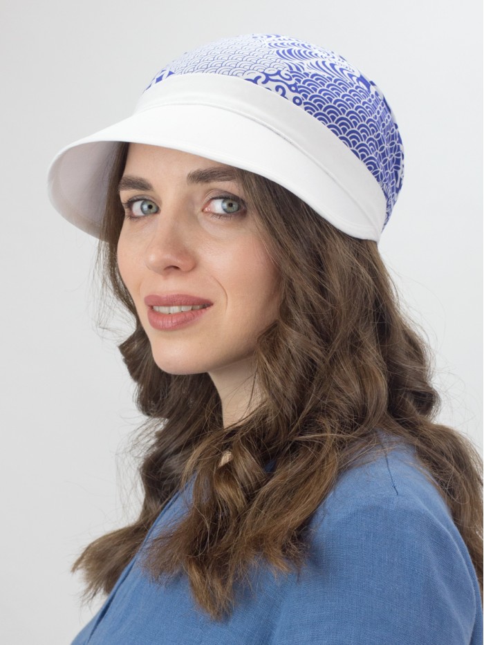 Комбинированная стильная кепка цвет белый-голубой Л-251/0