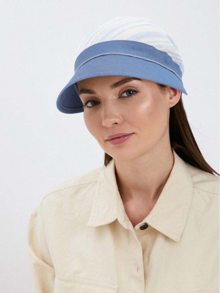 Комбинированная стильная кепка цвет светло-синий-светло-голубой Л-251/0