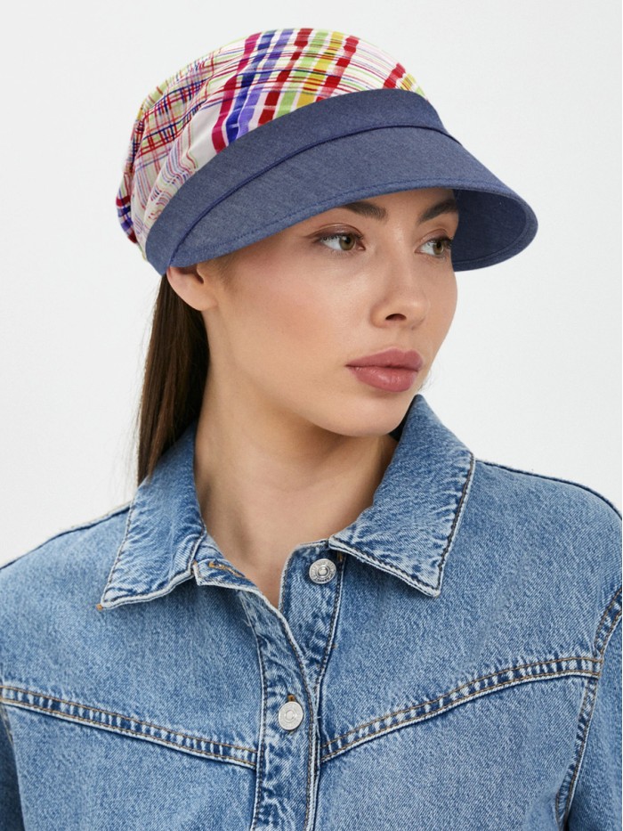 Комбинированная стильная кепка цвет темно-синий-белый-красный-желтый Л-251/0