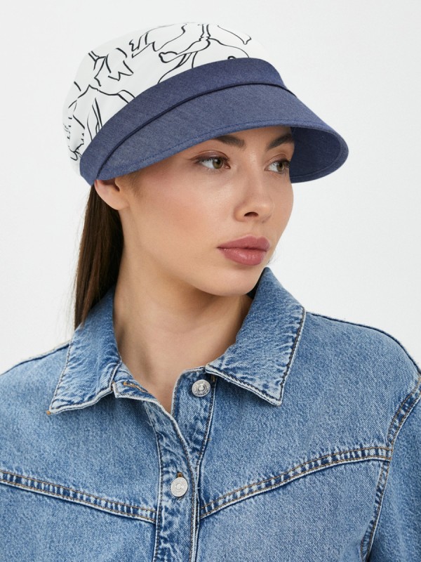 Комбинированная стильная кепка цвет темно-синий-молочный-черный Л-251/0