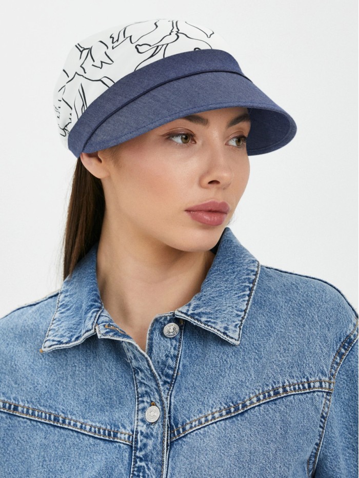 Комбинированная стильная кепка цвет темно-синий-молочный-черный Л-251/0