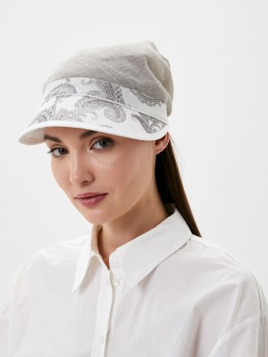 Стильная кепка из эко-льна цвет белый-серый-серобежевый Л-251/ОБ