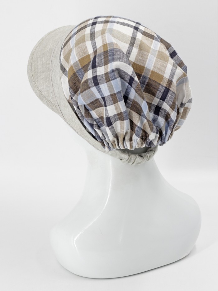 Стильная кепка из эко-льна цвет бежевый-молочный-голубой Л-251/ОБ