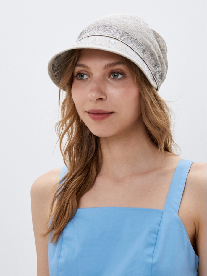 Стильная кепка из эко-льна цвет бежевый-темно-бежевый Л-251/ОБ