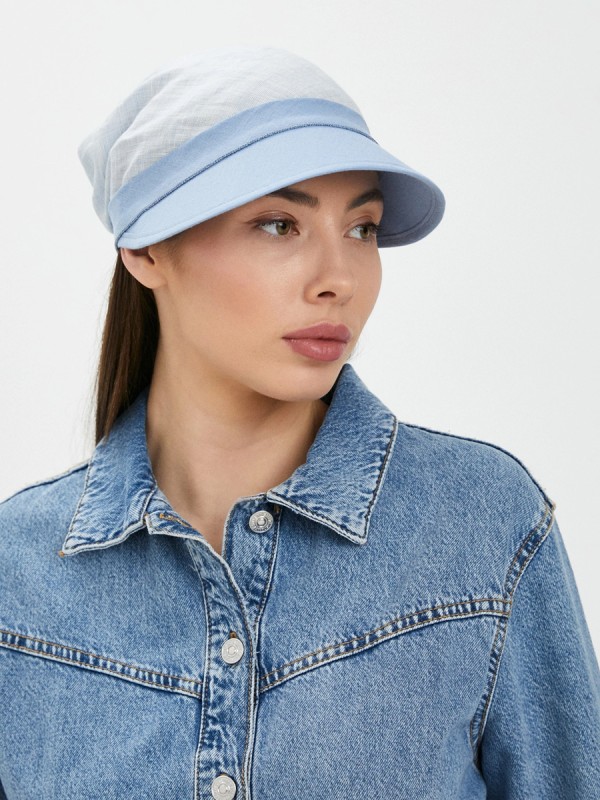 Стильная кепка из эко-льна цвет светло-голубой-белый Л-251/ОБ