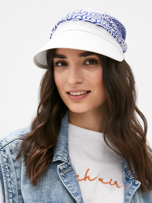 Стильная комбинированная кепка  цвет белый-голубой Л-251/ОВ