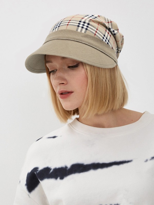 Стильная комбинированная кепка  цвет бежевый-красный-черный Л-251/ОВ