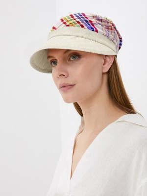 Стильная комбинированная кепка  цвет серо-бежевый-красный-желтый Л-251/ОВ