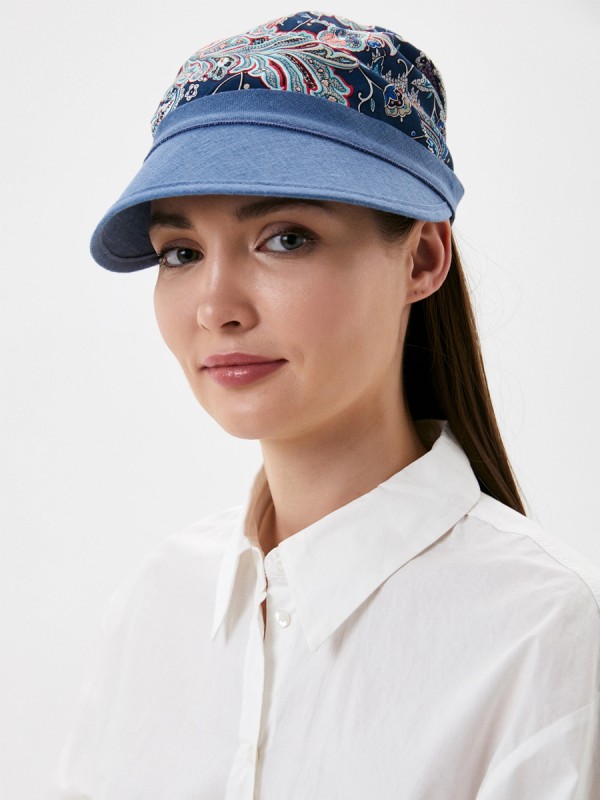 Стильная комбинированная кепка  цвет синий-молочный-оранжевый Л-251/ОВ