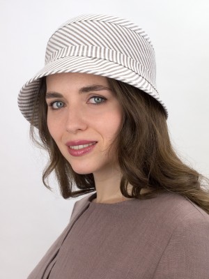Шляпка в городском стиле из эко-хлопка цвет белый-темно-бежевый Л-255/5